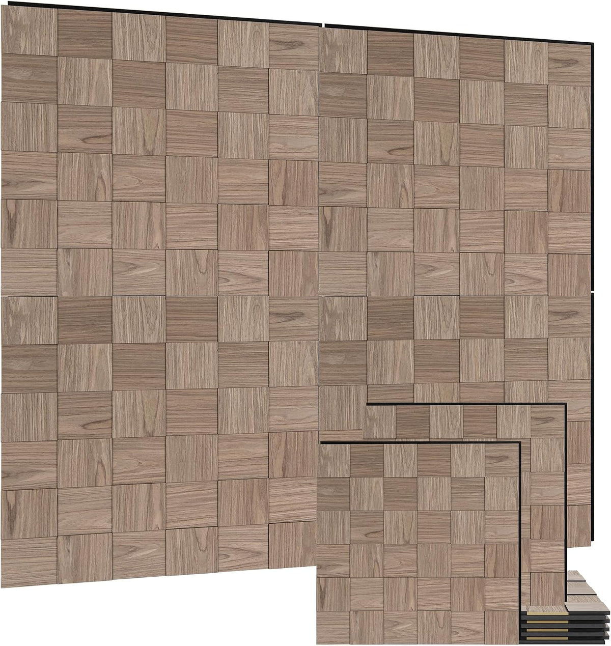4 Paneles Acústicos 3D 23.6x23.6pulg Madera Mosaico