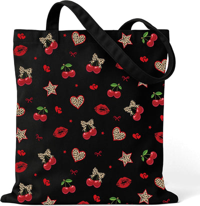 Bolsas de mano con diseño de gato negro y fresa para mujeres