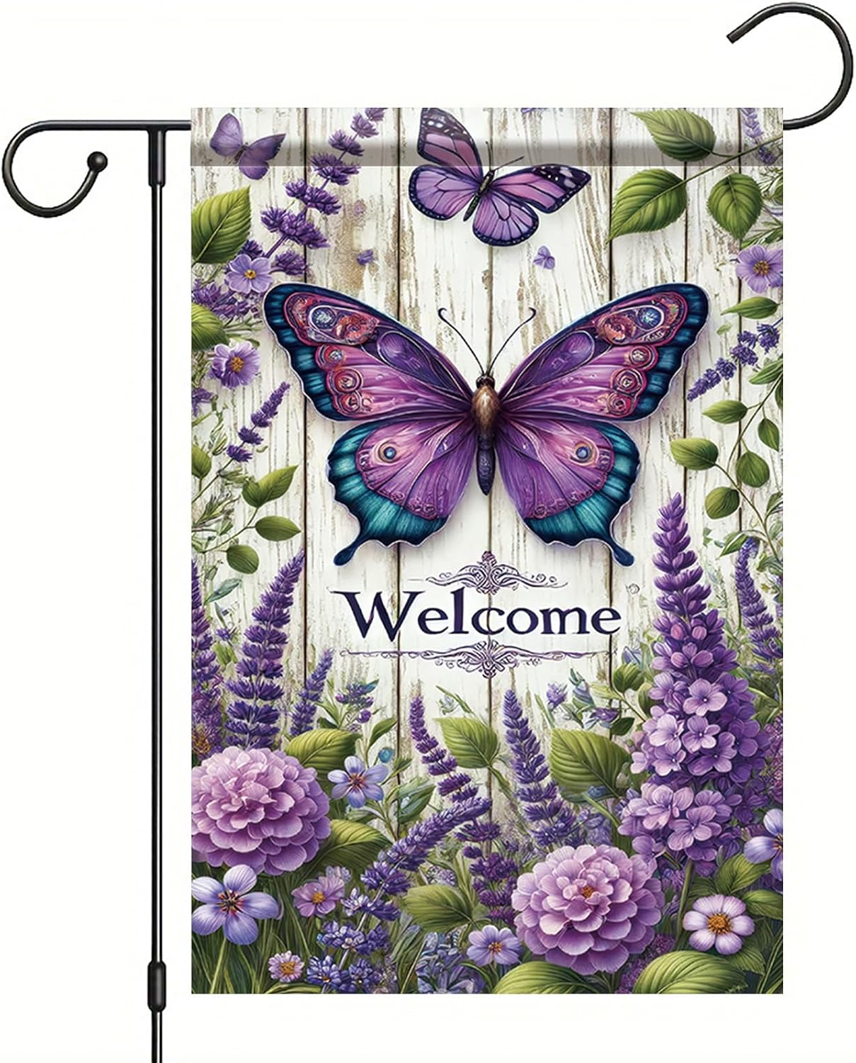 Banderas jardín mariposas moradas 12x18" doble cara