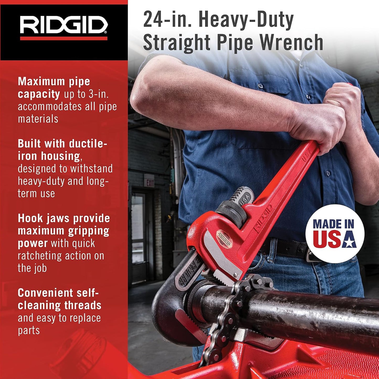 Llave tubo recto 24pulg servicio pesado roja