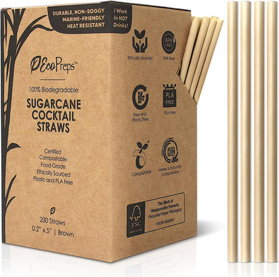 Pajitas caña azúcar biodegradable 5pulg 200uds PHA resistente