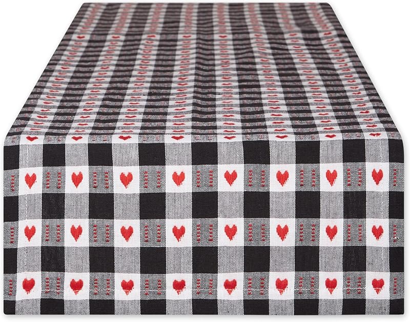 Camino mesa 14x72pulg cuadros corazones Dobby