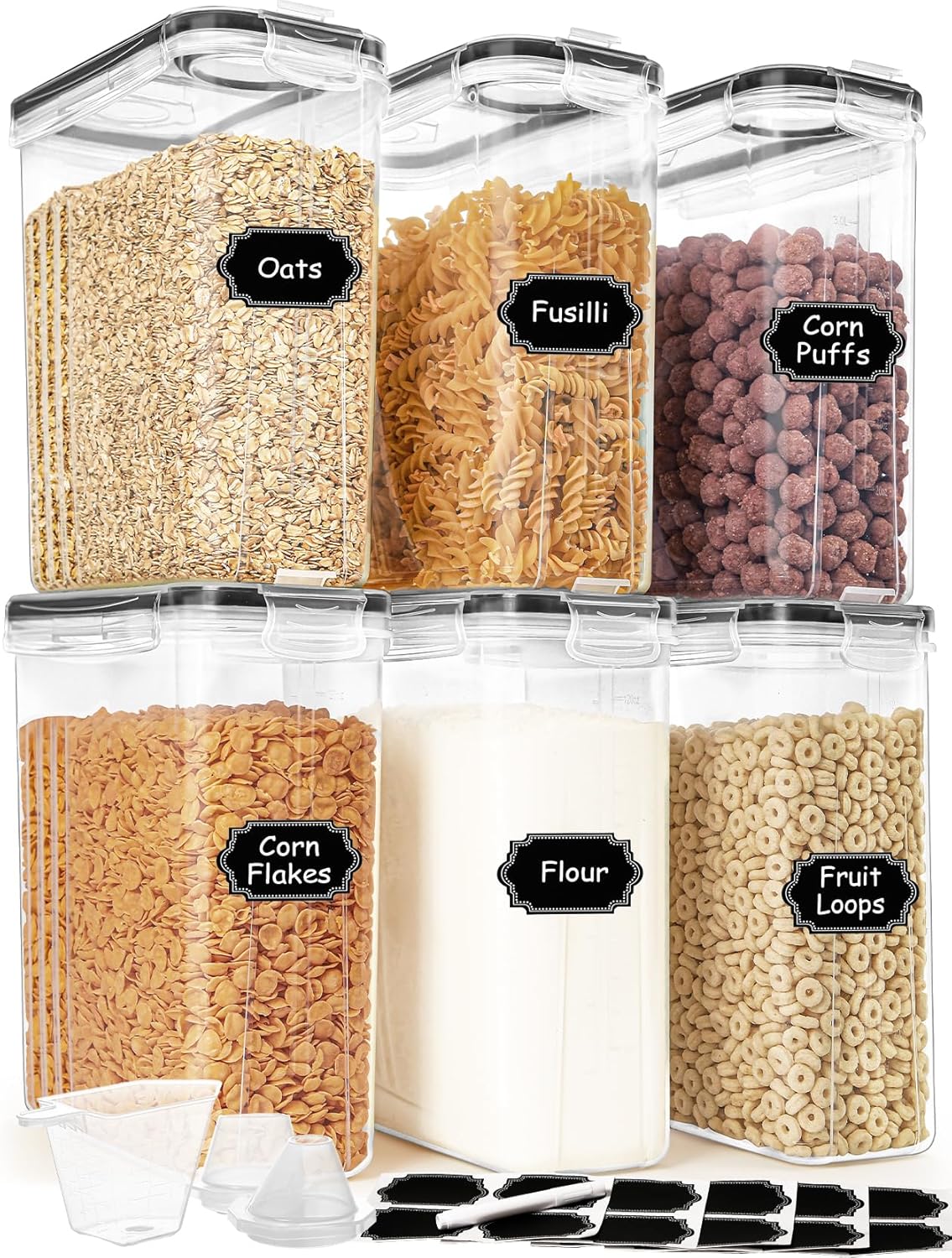6 Pzas Recipientes Cereales 4L con Tapas y Boquilla