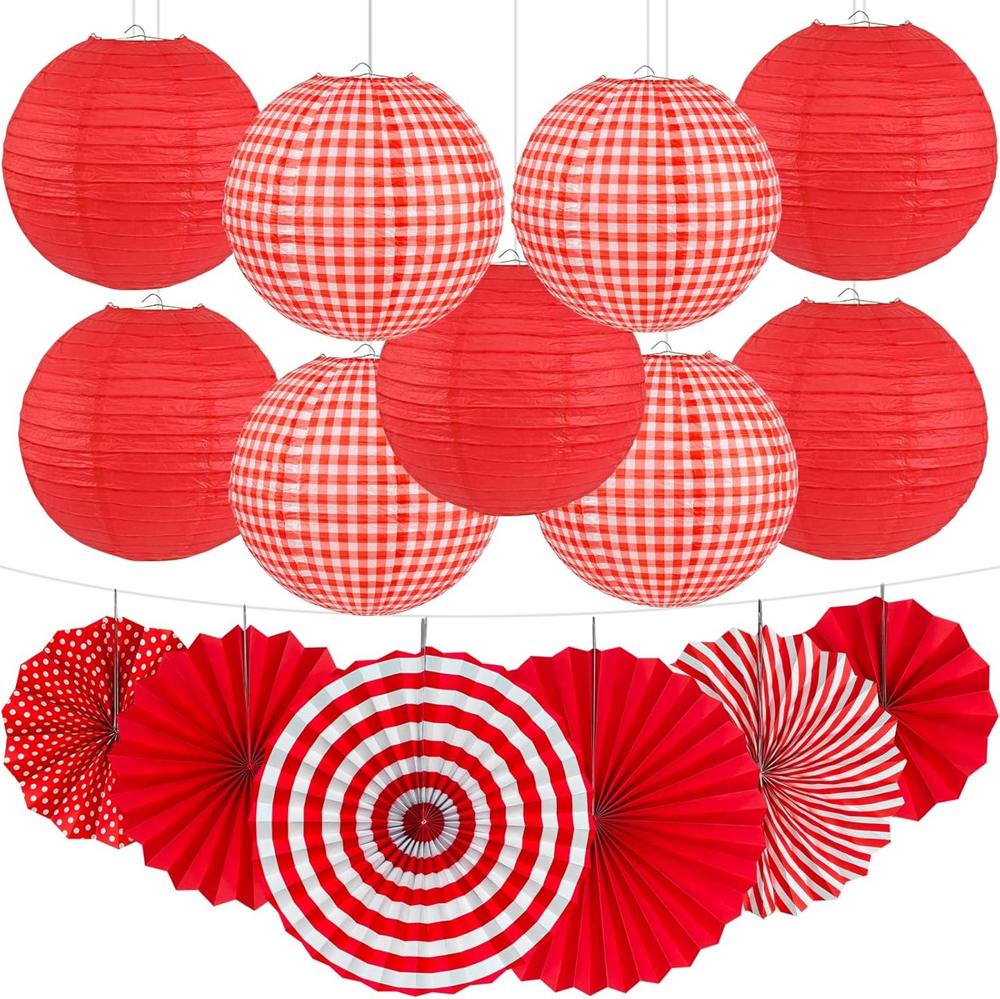 15 Pzas Decoraciones Fiesta Cuadros Rojos 12pulg