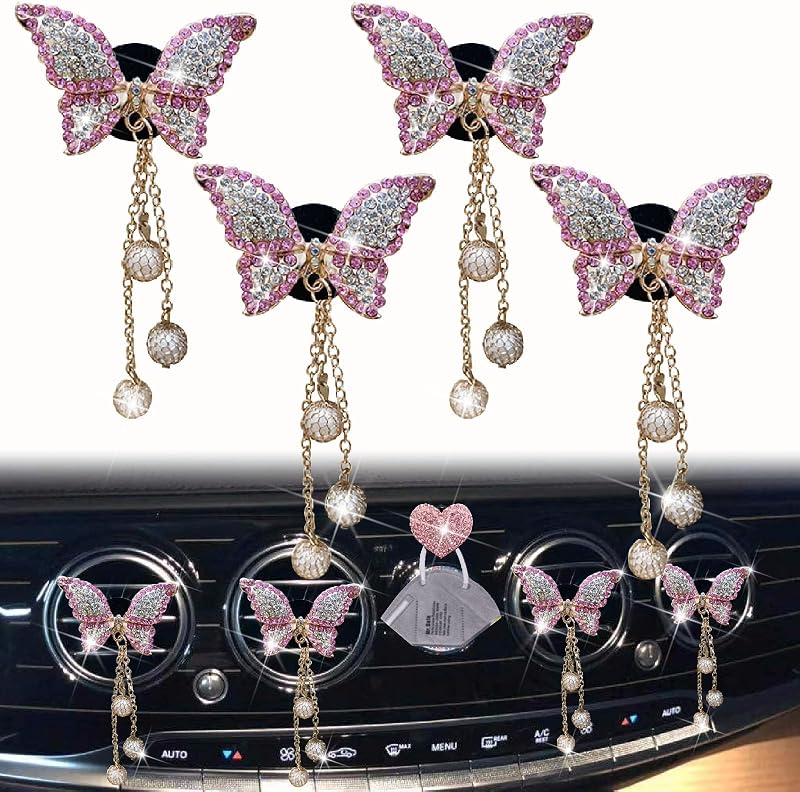 Clips ventilación mariposa rosa 4 pzas decoración auto