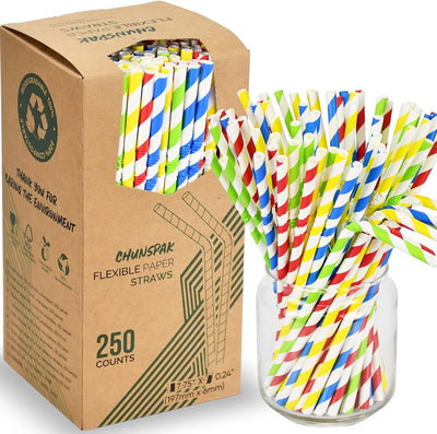 Pajitas papel flexible 250uds 7.75pulg biodegradables varios colores