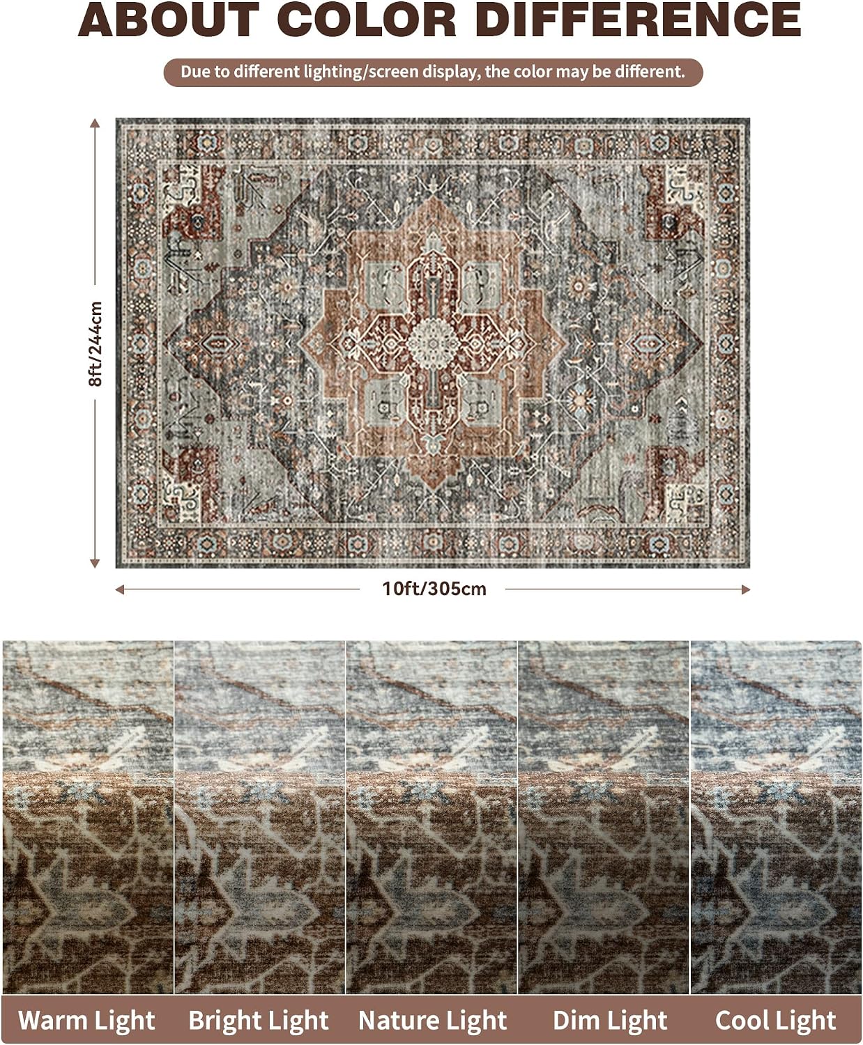 Alfombra vintage lavable antiderrap 2,44x3,05m gris