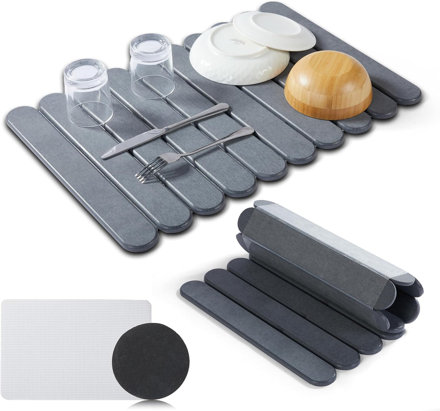 Tapete secado platos piedra 23.6x15.3pulg antideslizante gris