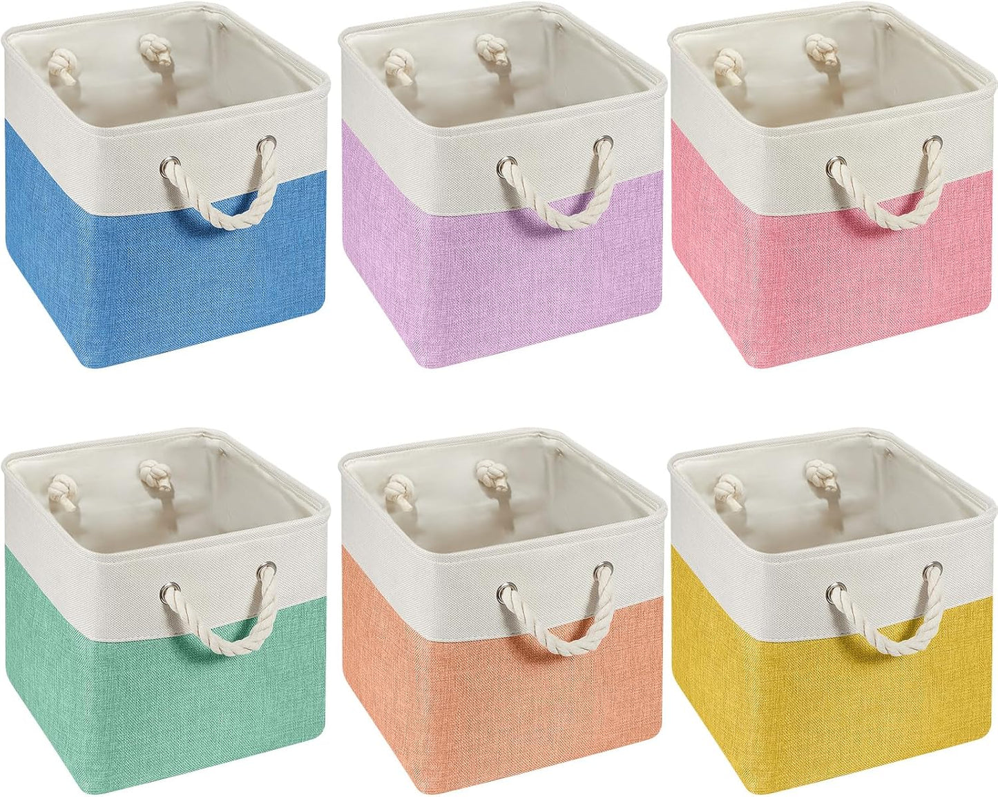 6 Cestas Tela 11x11" Plegables con Asas para Hogar