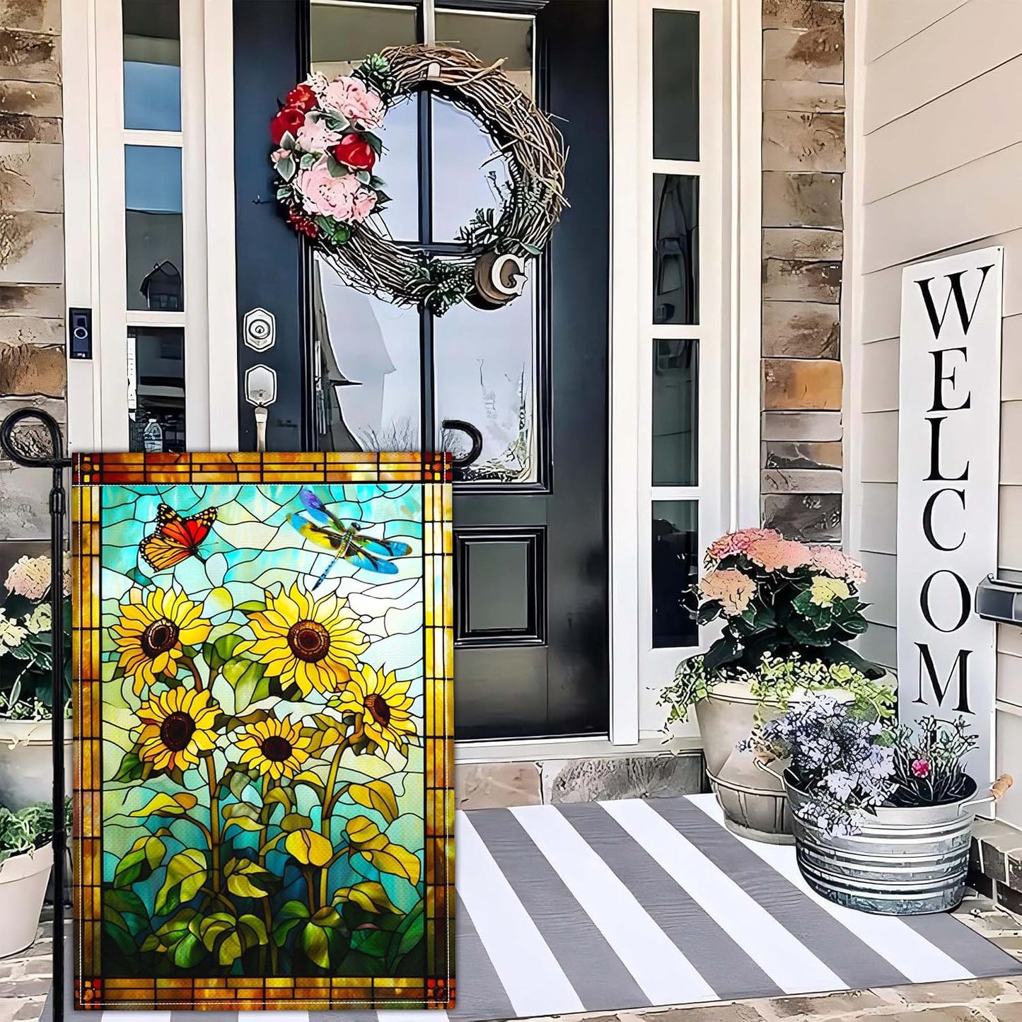 Bandera jardín girasol 12x18pulg doble cara exterior