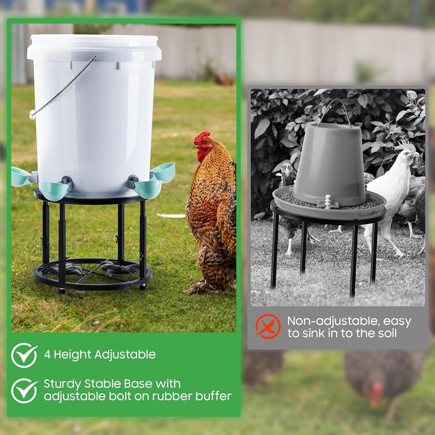Soporte metal comedero pollo 4 alturas base antiderrap