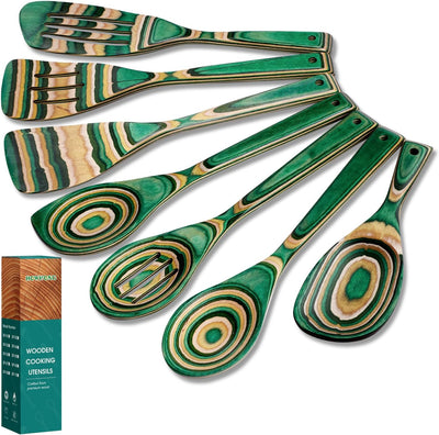 7 Pzas Cucharas Pakkawood Cocina Color Oasis Antiadherente