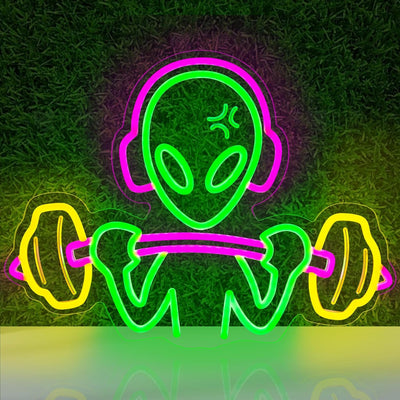 Letrero neón decoración pared gimnasio LED alienígena verde