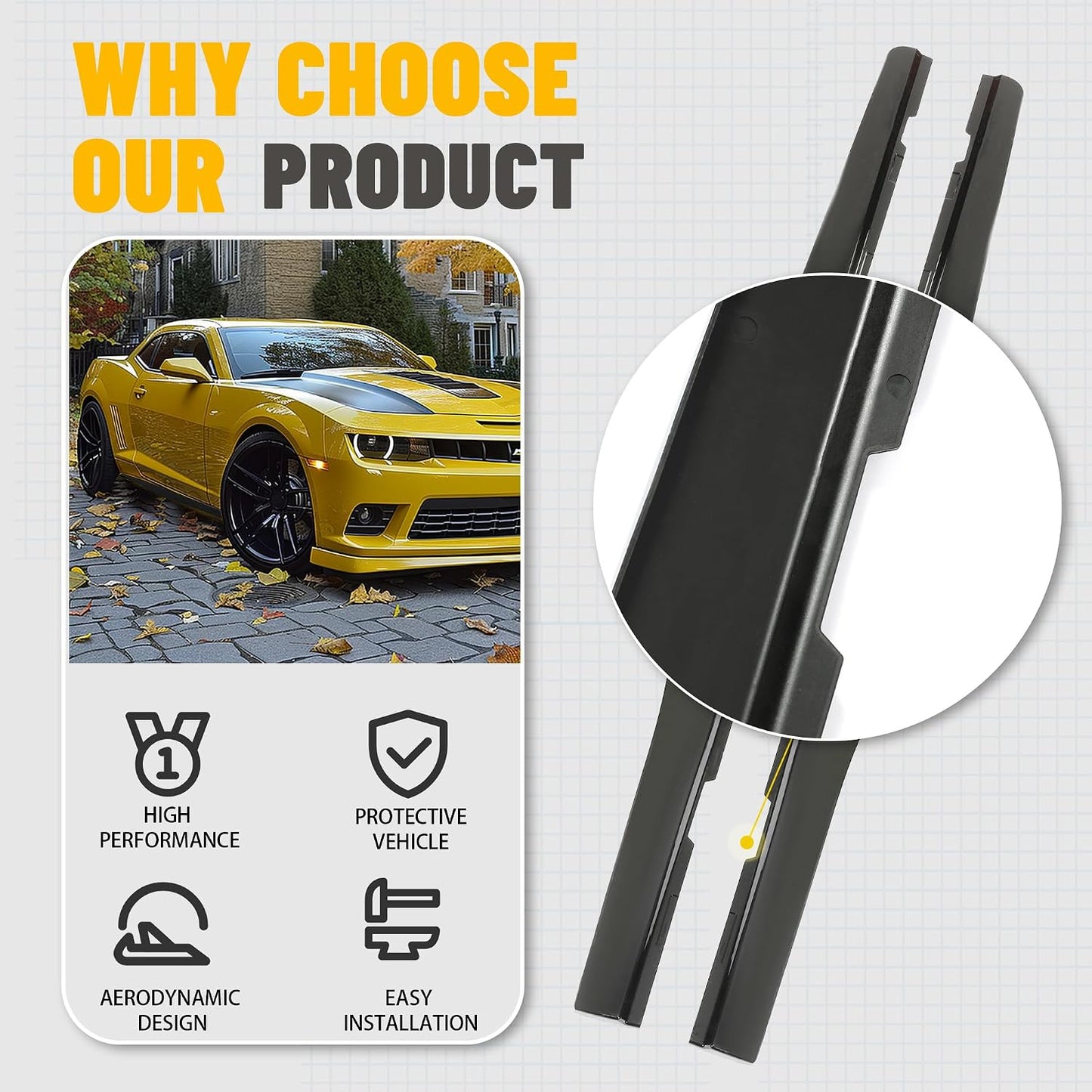 Faldas laterales Chevy Camaro 2010-15 par negro plástico