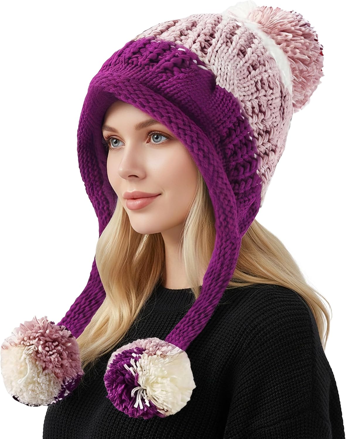 Gorro invierno mujer estilo peruano forro lana orejas sherpa