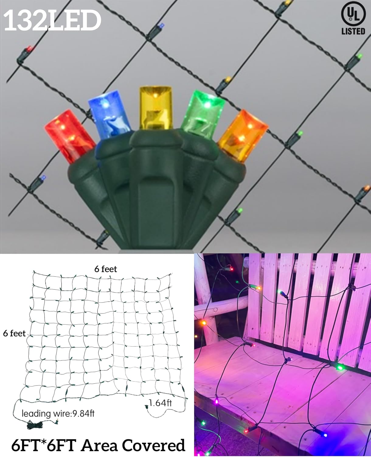 Red luces LED Navidad 6x6" conectables UL para arbustos