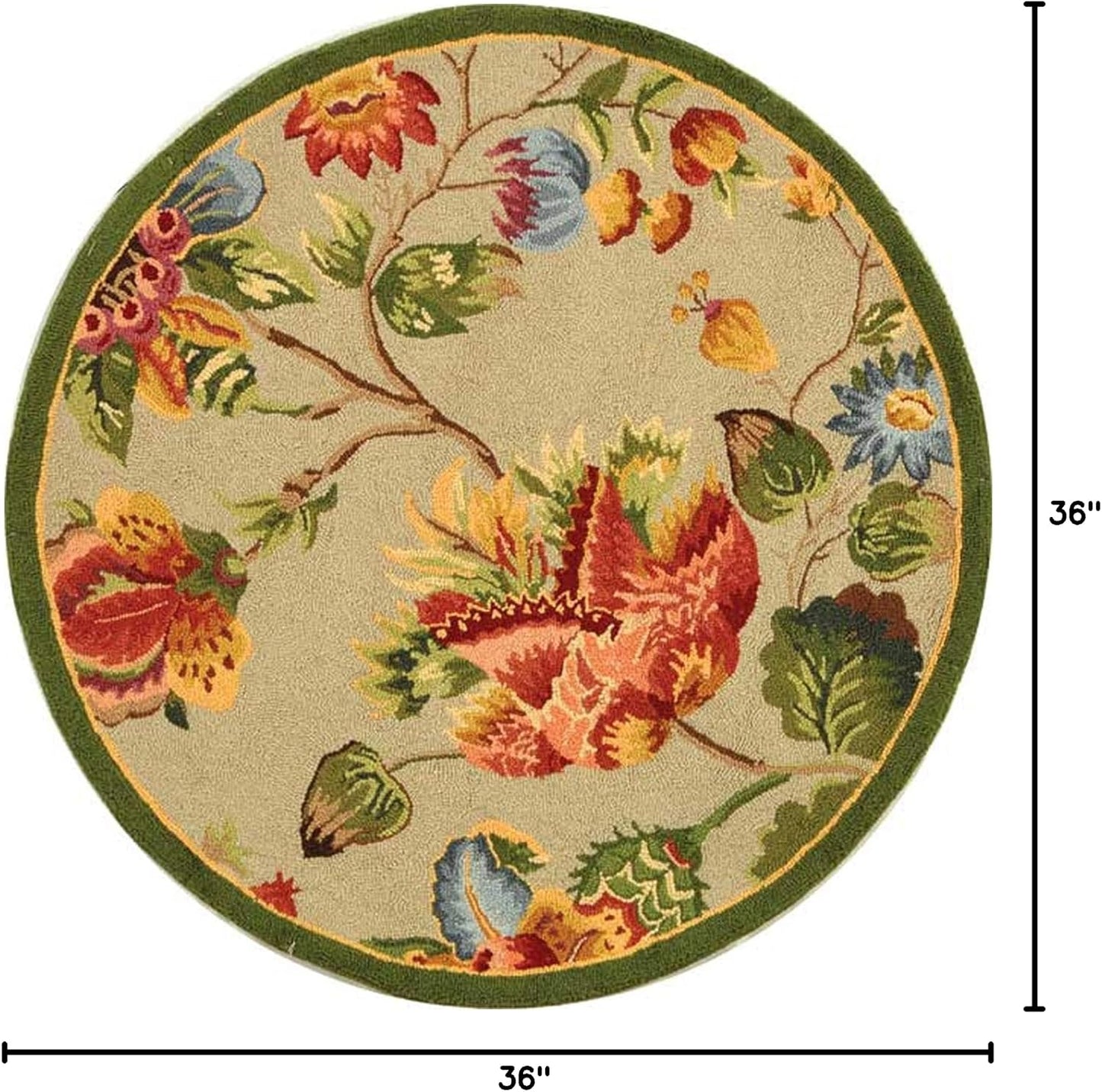 Alfombra redonda sala dormitorio lana enganchada salvia