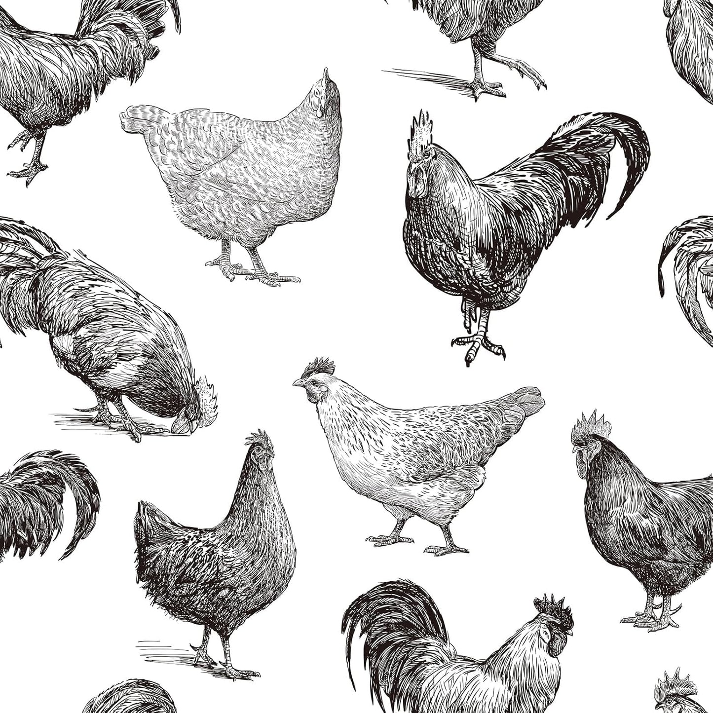 Papel tapiz autoadhesivo 17.5x118pulg diseño gallina blanco y negro