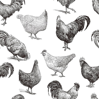 Papel tapiz autoadhesivo 17.5x118pulg diseño gallina blanco y negro