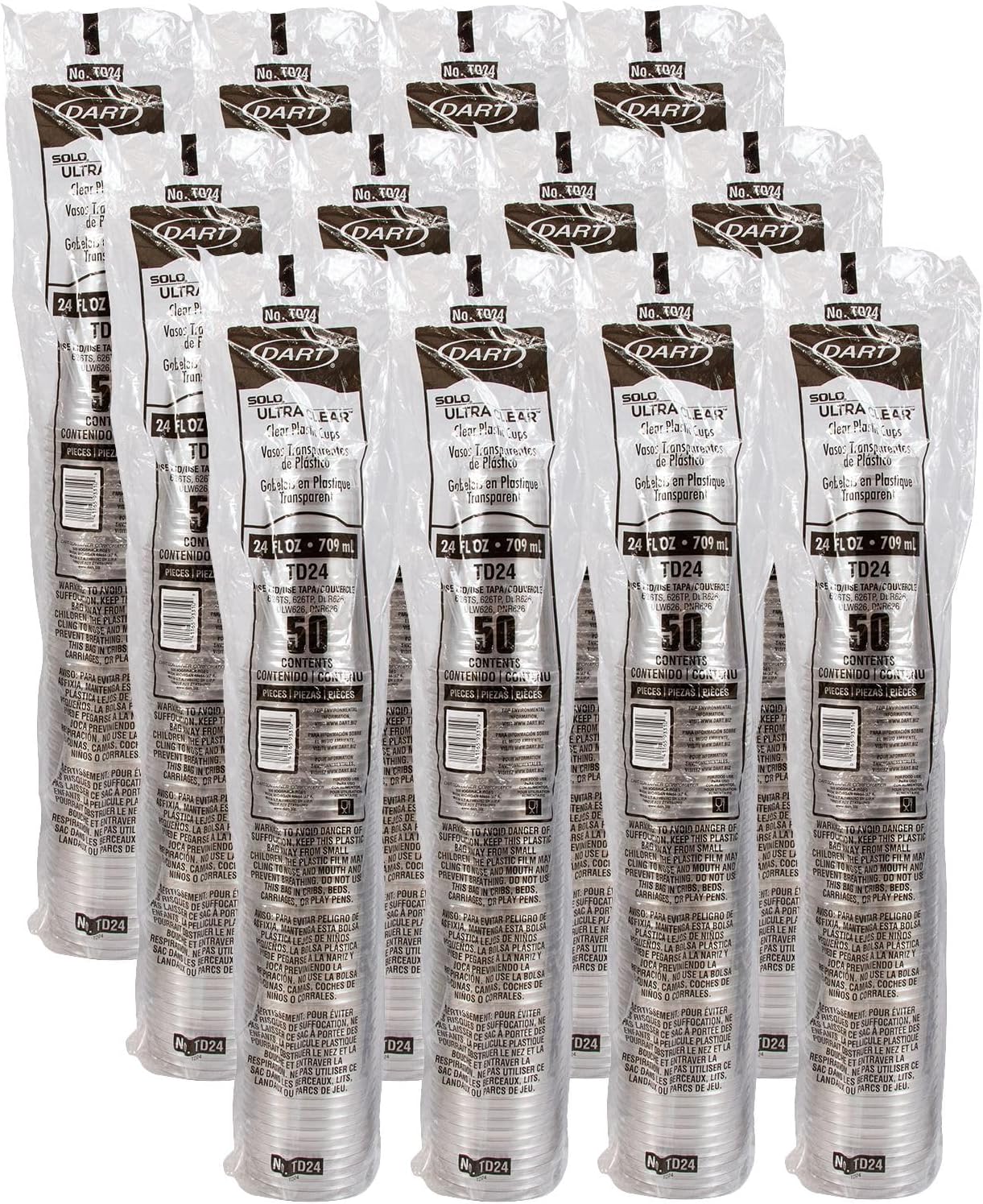 Vasos PET transparentes 24oz 50 por funda caja 12
