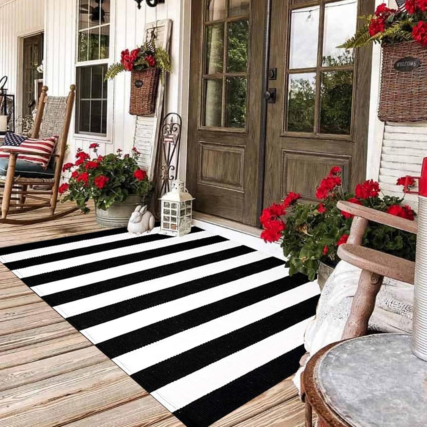 Alfombra exterior puerta 35.4x59pulg rayas blanca y negra