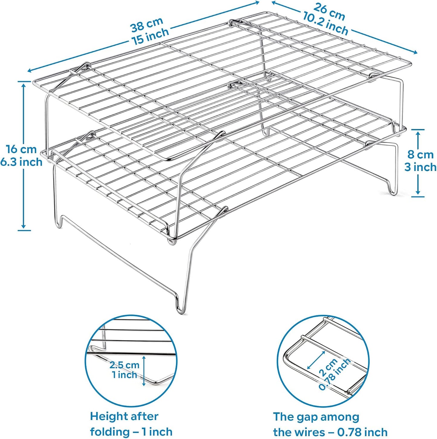 2 Pzas Estante Refrig. Acero Inox 15x10pulg 2 Niveles Plegable