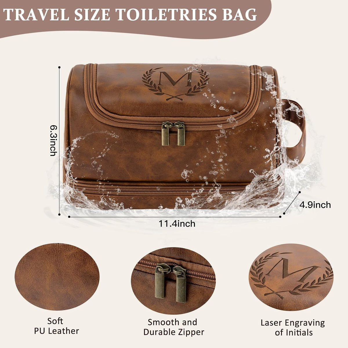 Bolsa aseo viaje cuero grabado resistente agua