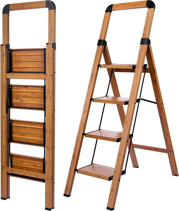 Escalera plegable 4 escalones aluminio madera 330lb