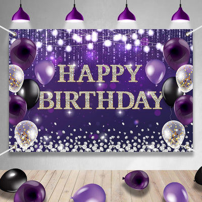 Pancarta cumpleaños morada con diamantes 98x65pulg