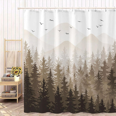 Cortina ducha marrón diseño bosque brumoso 72x72pulg