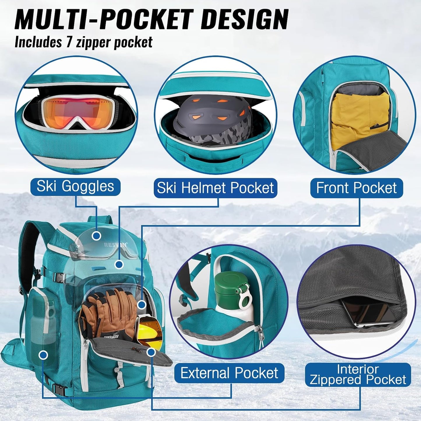 Bolsa botas esquí 65l 1680d nylon impermeable