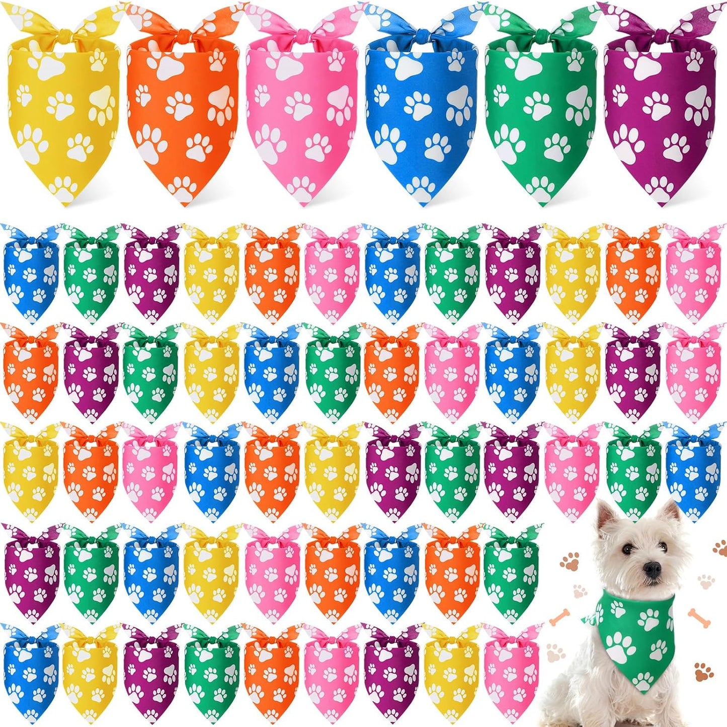 60 Bandanas Triangulares Perros Estampado Arco Iris