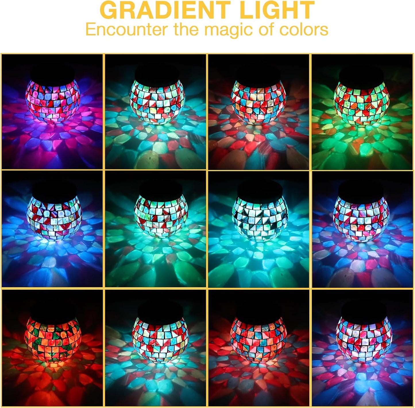 4 Luces Sendero Solar RGB Mosaico Vidrio Ámbar Rojo