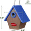 Casa pájaros plástico reciclado colgante con ventilaciones azul