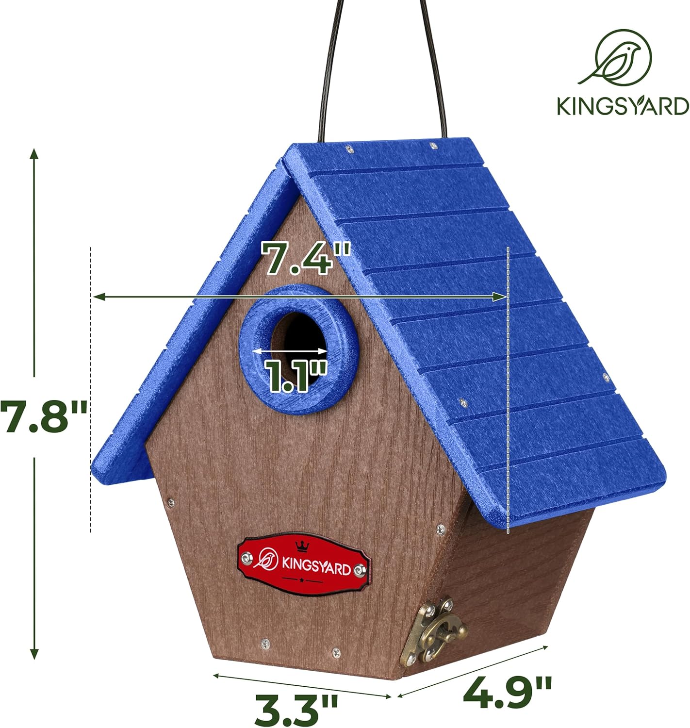 Casa pájaros plástico reciclado colgante con ventilaciones azul