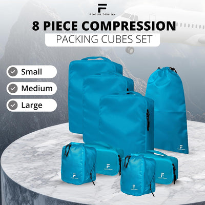 Set 8 Cubos Compresión Viaje Tamaños Bolsas Organizadoras Turquesa