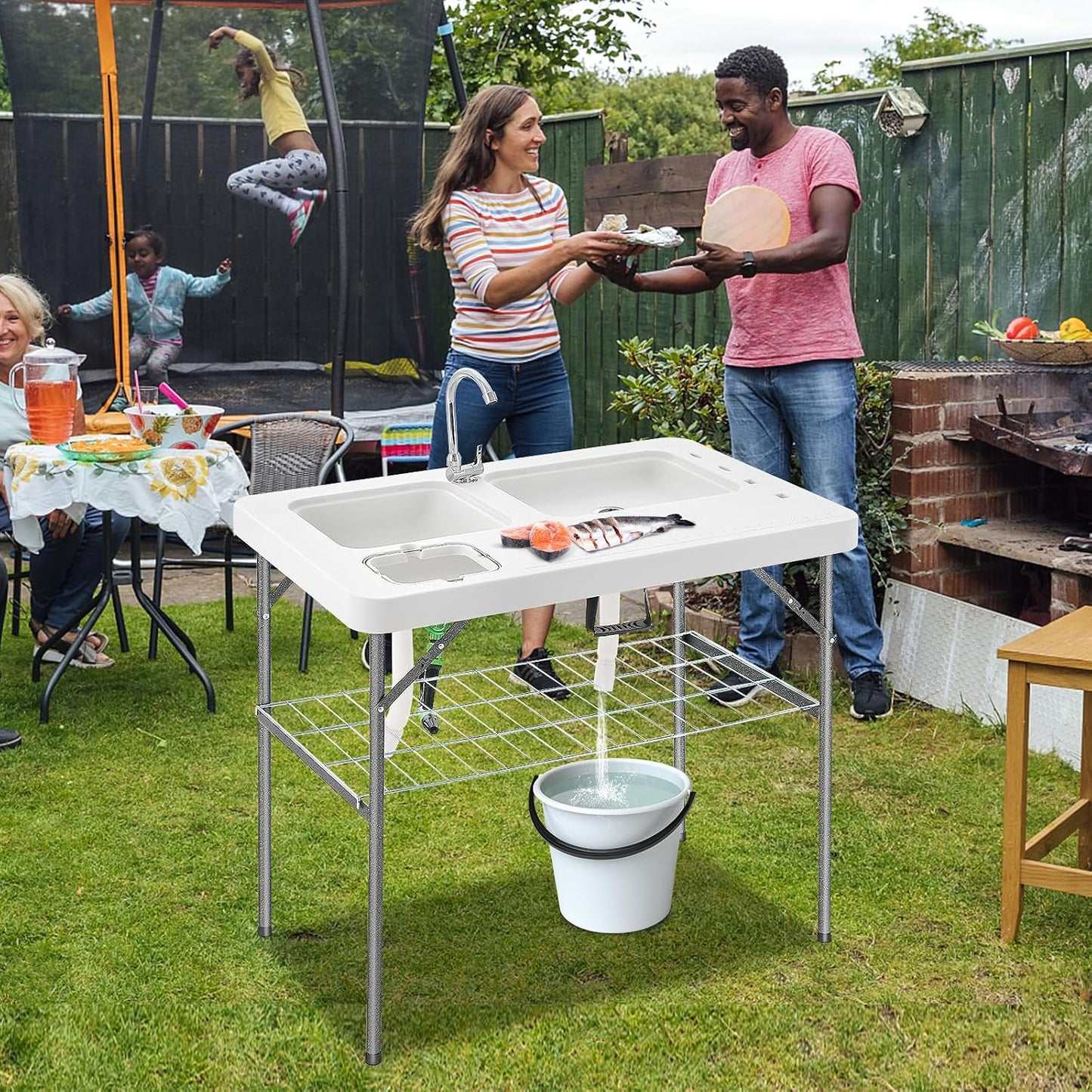Mesa limpieza peces con fregaderos grifo plegable camping