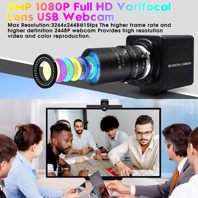 Cámara USB 1080P con zoom manual H.264 para PC