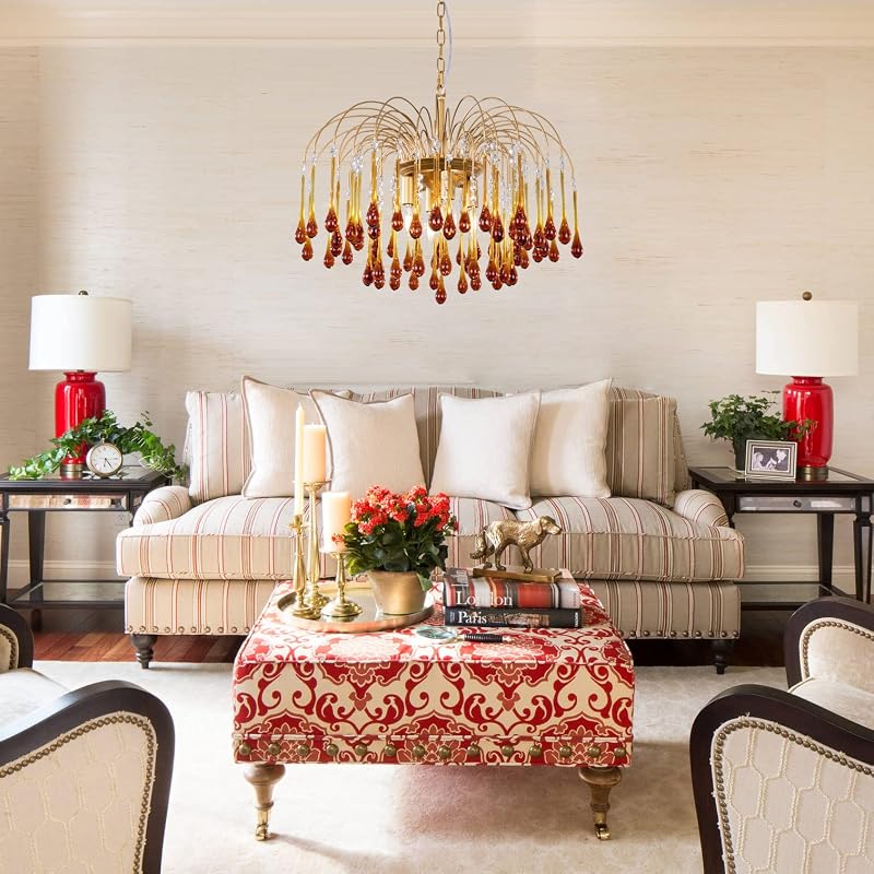 Candelabro cristal dorado moderno para comedor y sala