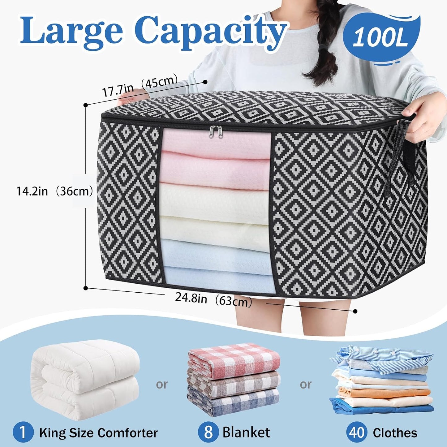 6 Pzas Contenedores Ropa Plegables con Asa y Ventana