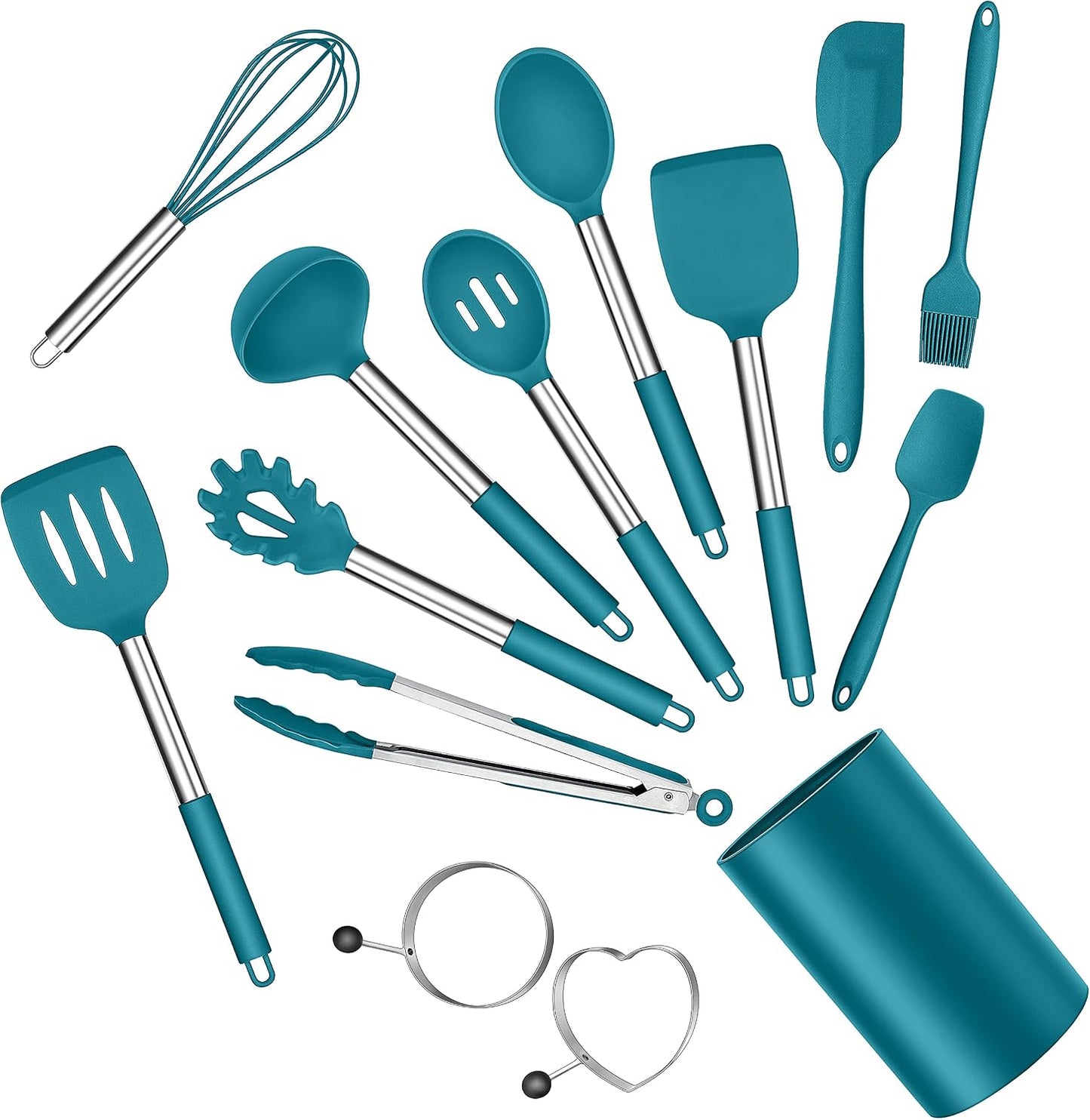 Set 14 Pzas Utensilios Silicón Azul con Soporte