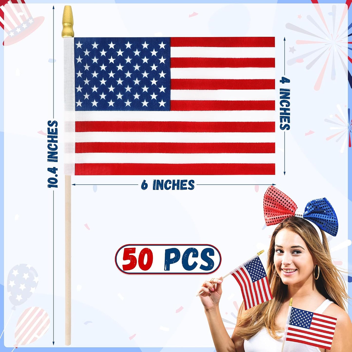 50 Mini Banderas Americanas en Palo Impermeables 4 de Julio