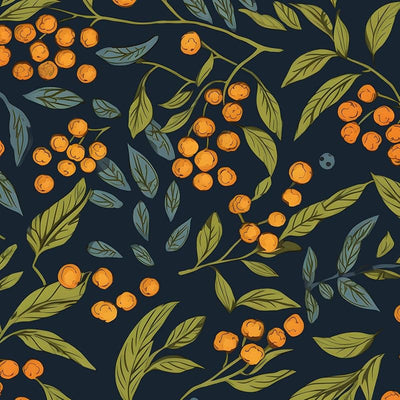 Papel tapiz floral bohemio azul naranja 17.5x393.5"