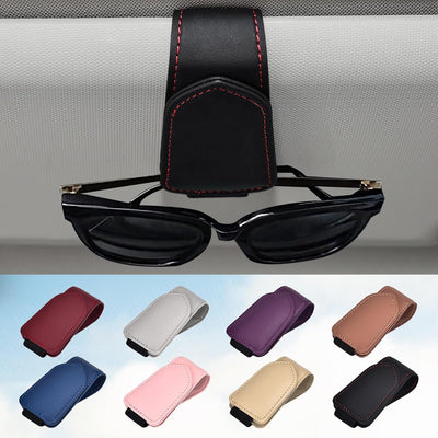 Soporte gafas sol negro magnético cuero para parabrisas coche