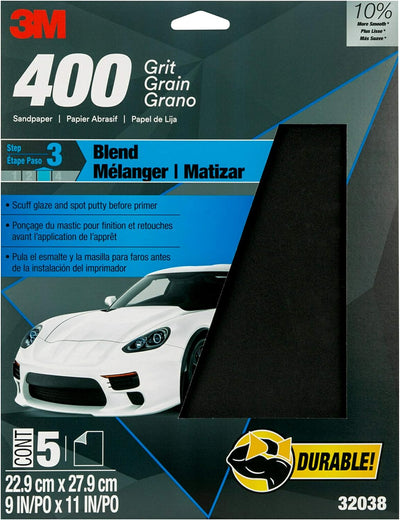 Papel lija 32038 grano 400 9x11pulg 5hojas
