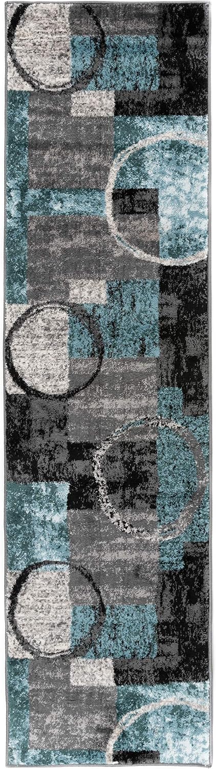 Alfombra pasillo diseño abstracto círculos 2x7.2ft gris