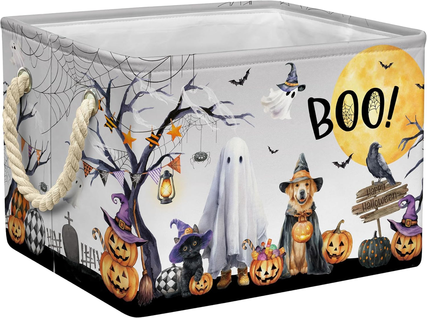 Cesta Halloween plegable decoración hogar 15x10x10pulg gris