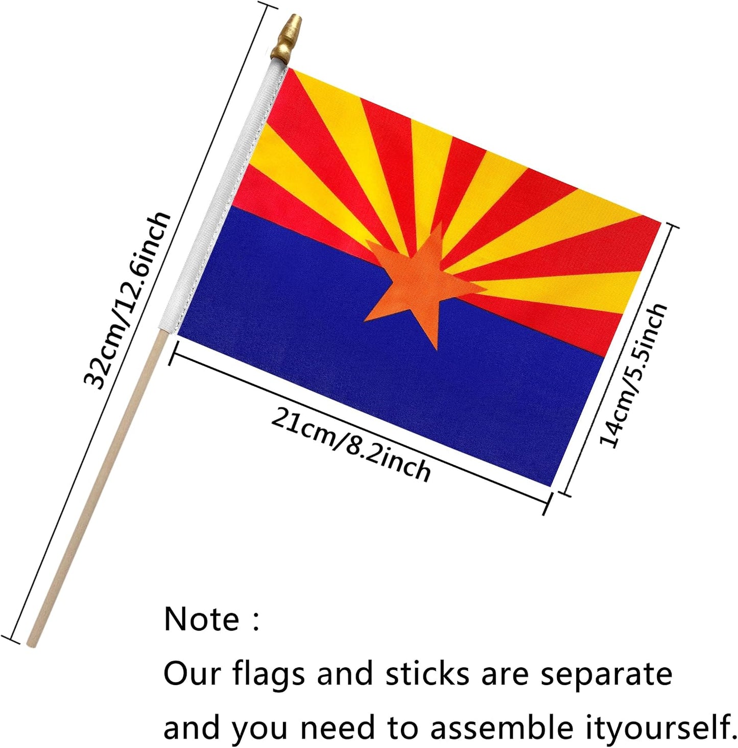 Bandera Arizona en palo madera 5x8 pulg 12 pzas
