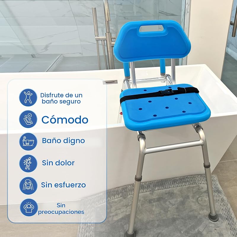 Bañera deslizable con asiento giratorio acolchado azul