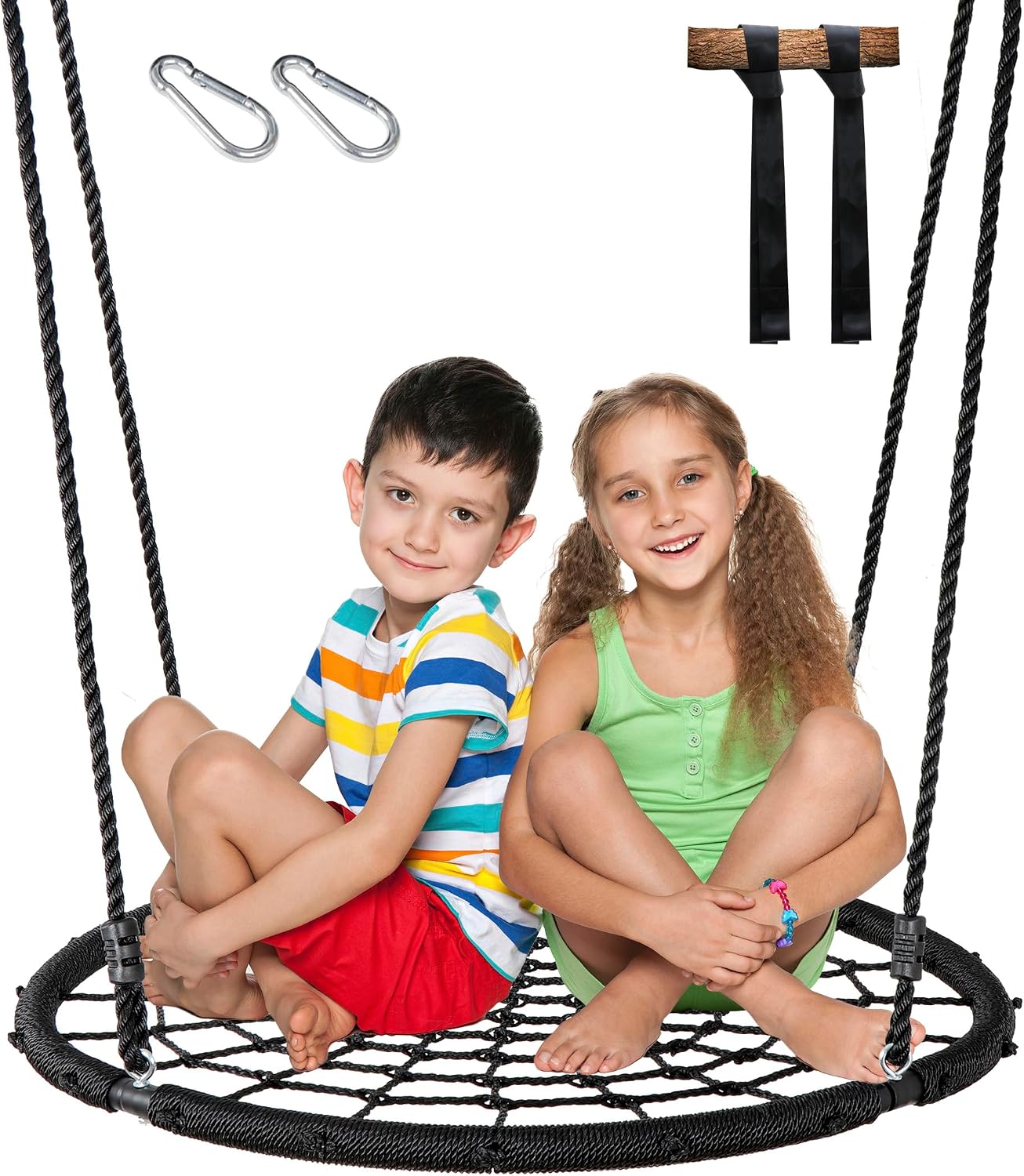 Columpio redondo tela araña 40" para niños y adultos negro